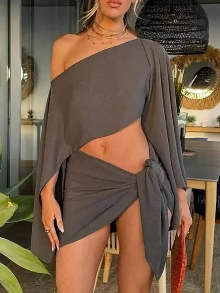 Circyy Sexy Cover Ups Bikinis Set for Women Split Swimsuit Solid High Waist Beach Vacation Bikini Summer Swimwear Bikinis Set - Beauty