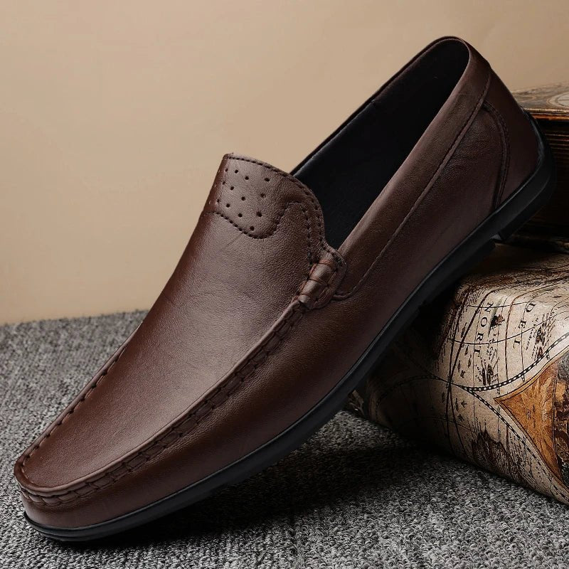 Classic Brand Men's Genuine Leather Casual Shoes Soft Sole Comfortable Flat Bottom Loafers High - quality Business Shoes for Men‘s - Beauty