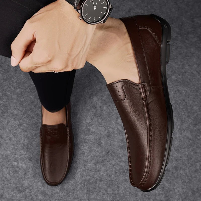 Classic Brand Men's Genuine Leather Casual Shoes Soft Sole Comfortable Flat Bottom Loafers High - quality Business Shoes for Men‘s - Beauty