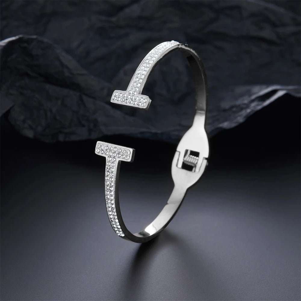 Classic Double T Spring Zirconia Bracelet for Women, High Quality Gold Plated Inlaid Jewelry - Beauty