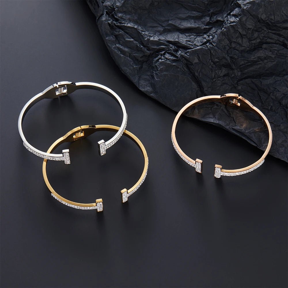 Classic Double T Spring Zirconia Bracelet for Women, High Quality Gold Plated Inlaid Jewelry - Beauty