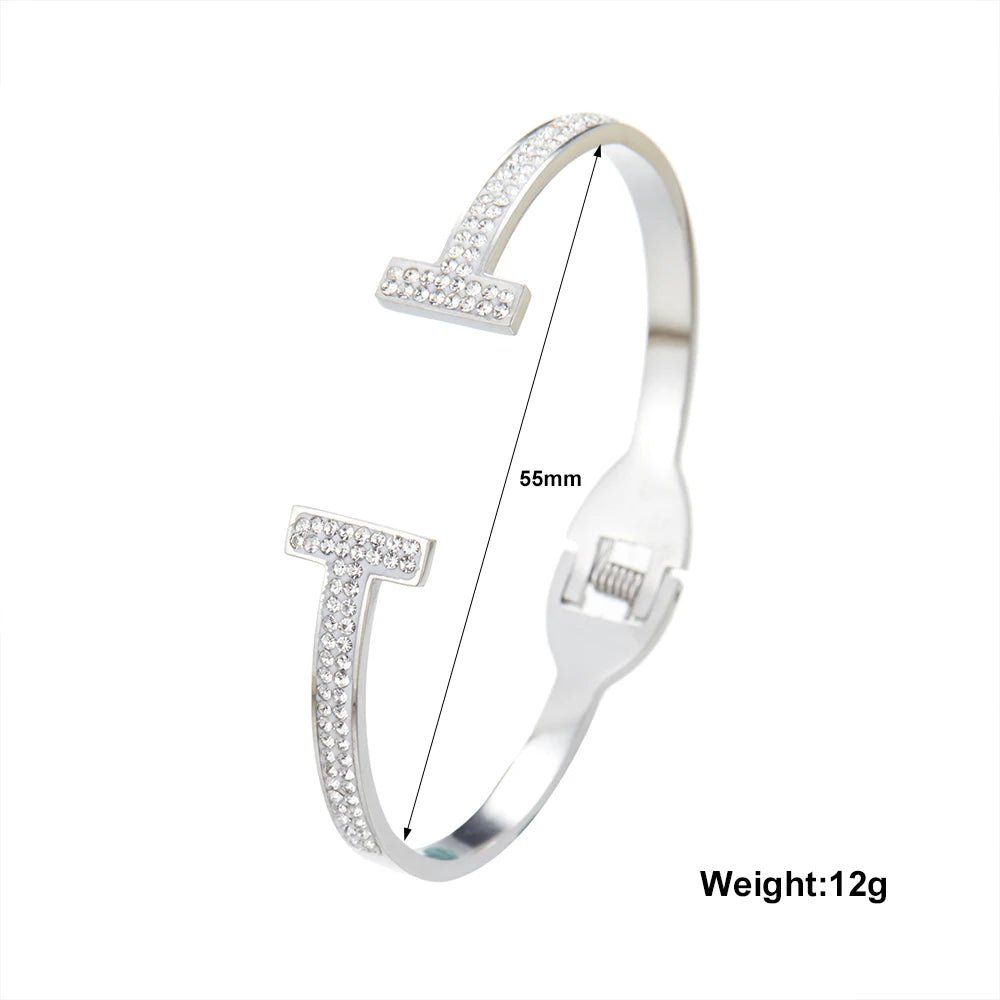 Classic Double T Spring Zirconia Bracelet for Women, High Quality Gold Plated Inlaid Jewelry - Beauty