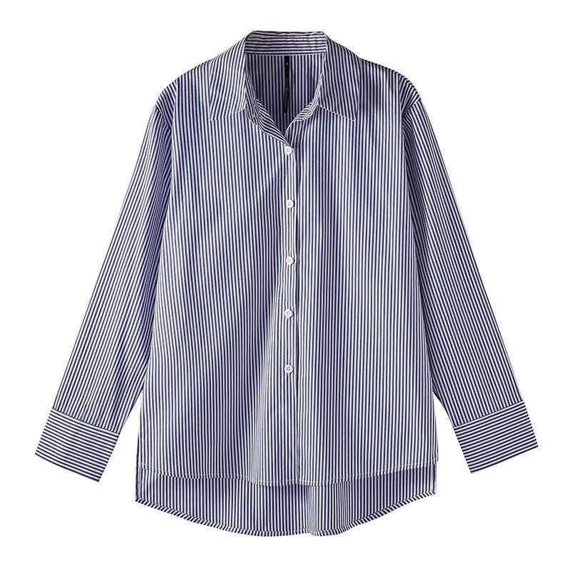 Classic Striped Woman Spring Autumn Blouses Shirt Lady Long Lantern Sleeve Stand Collar Loose Blusas Tops - Beauty