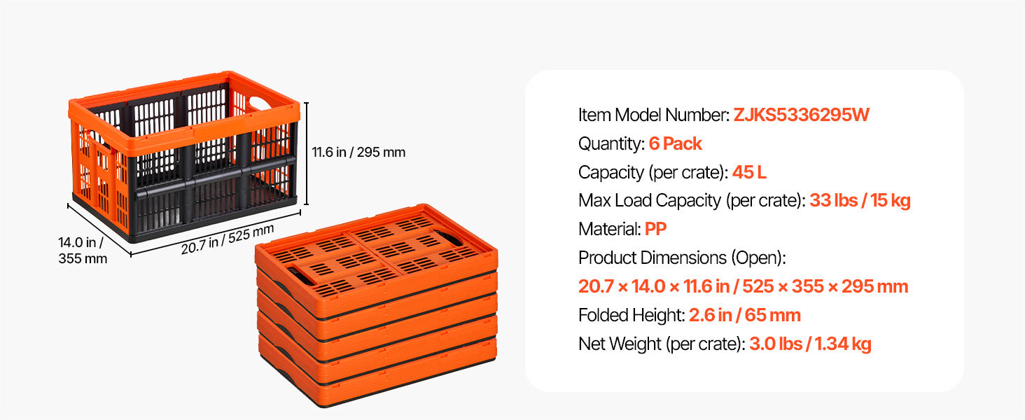SucceBuy 45L 3/6 Pack Plastic Collapsible Storage Basket Folding Bins with Handles Stackable Containers for Clothes Grocery Toys