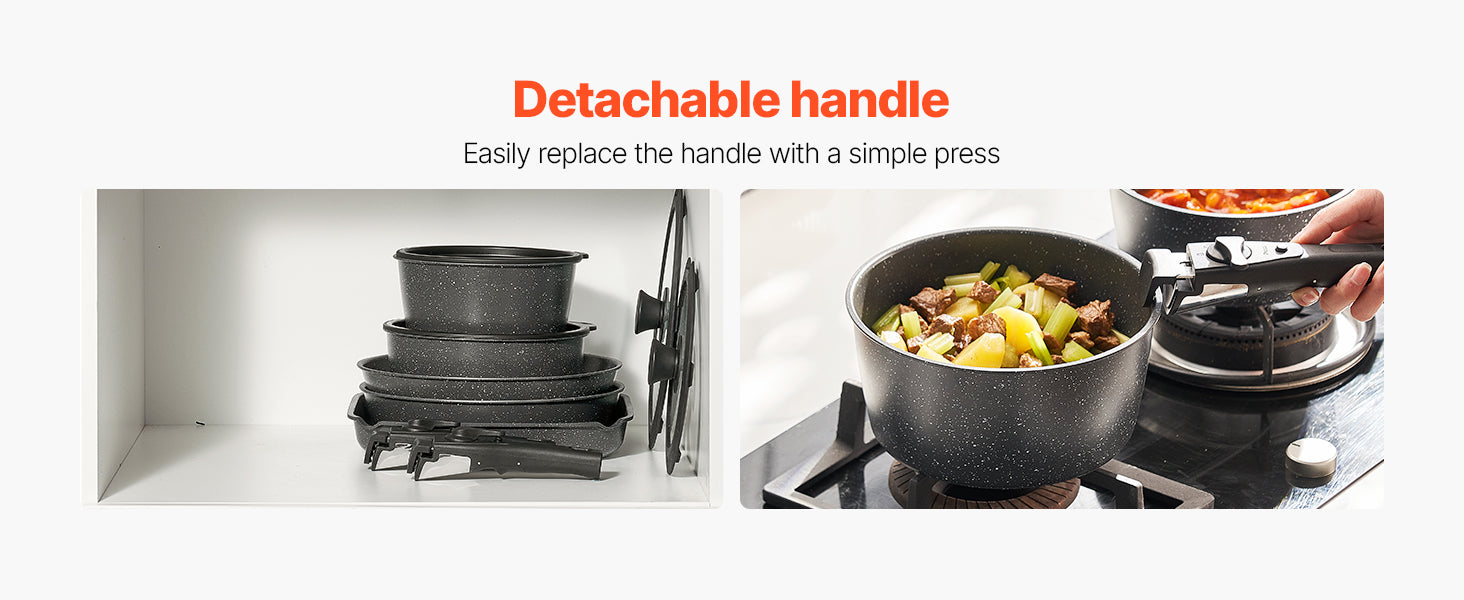 SucceBuy 17 Pcs Nonstick Cookware Set Granite Pots and Pans Set Induction Cookwares Kitchen Cooking Set w/Frying Sauce Saute Pan