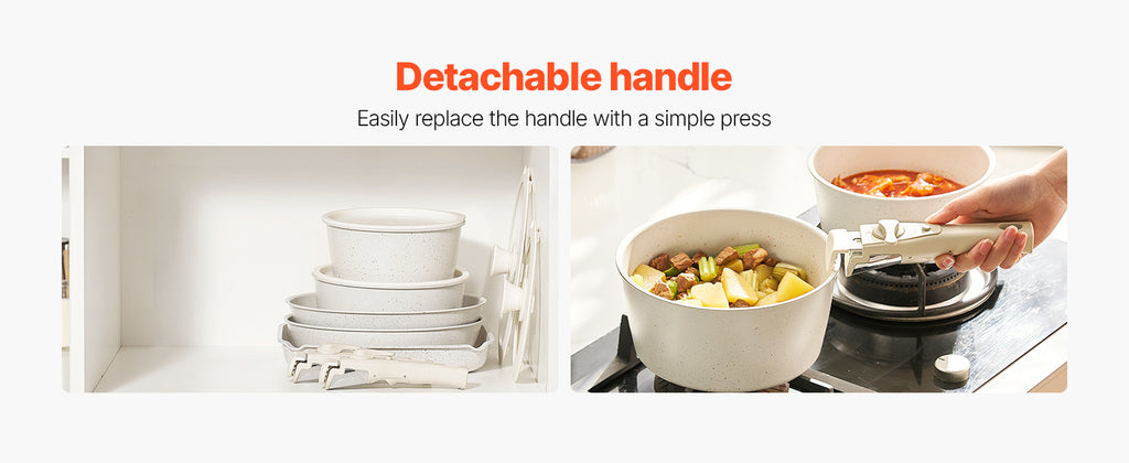 SucceBuy 17 Piece Pots and Pans Set Nonstick Detachable Handle Cookware Kitchen RV Cooking Sets, with Frying, Sauce, Saute Temp