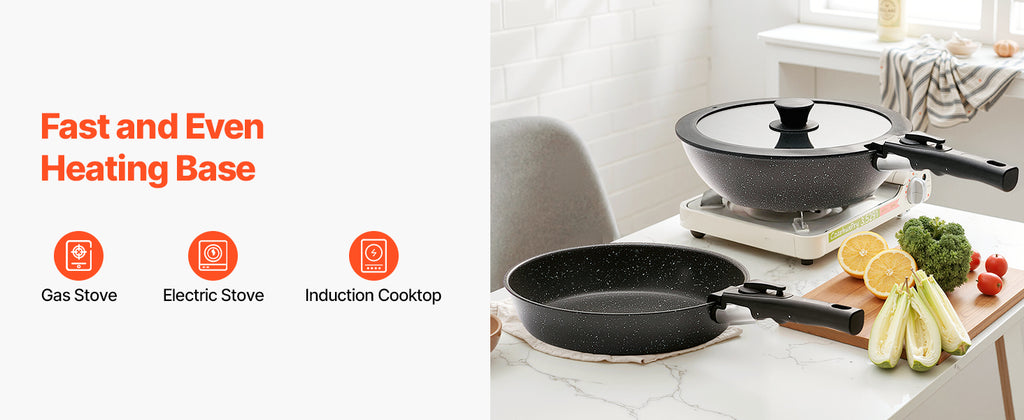 SucceBuy 17 Pcs Nonstick Cookware Set Granite Pots and Pans Set Induction Cookwares Kitchen Cooking Set w/Frying Sauce Saute Pan