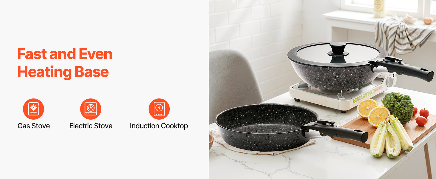 SucceBuy 17 Pcs Nonstick Cookware Set Granite Pots and Pans Set Induction Cookwares Kitchen Cooking Set w/Frying Sauce Saute Pan