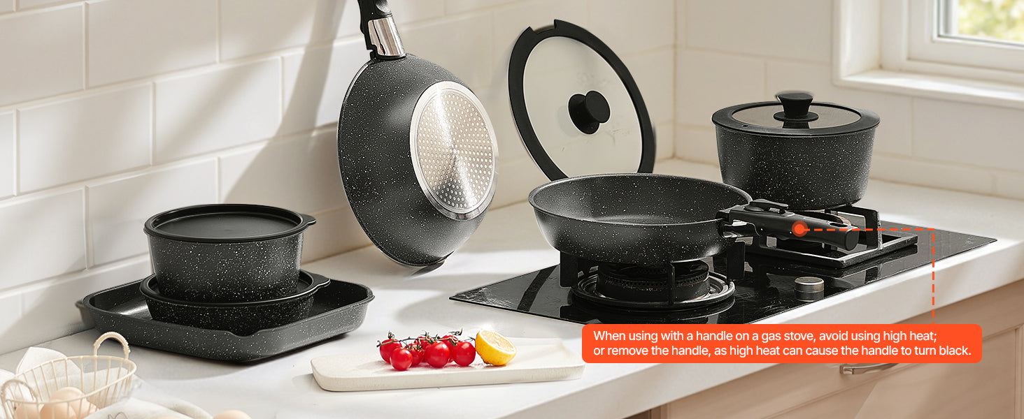 SucceBuy 17 Pcs Nonstick Cookware Set Granite Pots and Pans Set Induction Cookwares Kitchen Cooking Set w/Frying Sauce Saute Pan