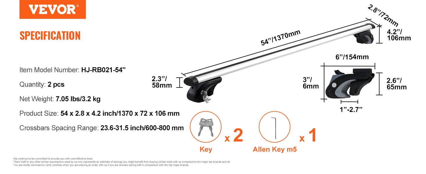 SucceBuy Roof Rack Crossbar Adjustable Aliuminum Roof Rail Crossbar Baggage Luggage Carrier 200LBS Roof Crossbar Silver Black
