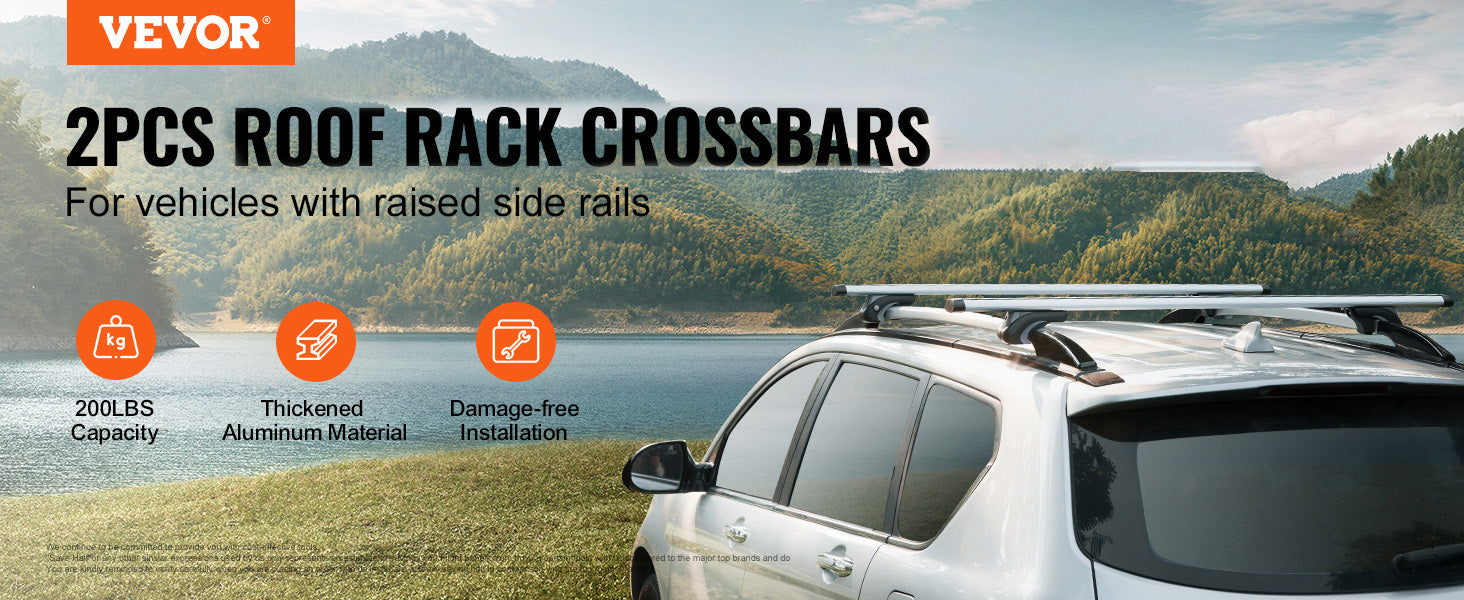 SucceBuy Roof Rack Crossbar Adjustable Aliuminum Roof Rail Crossbar Baggage Luggage Carrier 200LBS Roof Crossbar Silver Black