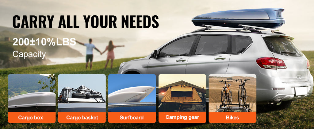 SucceBuy Roof Rack Crossbar Adjustable Aliuminum Roof Rail Crossbar Baggage Luggage Carrier 200LBS Roof Crossbar Silver Black