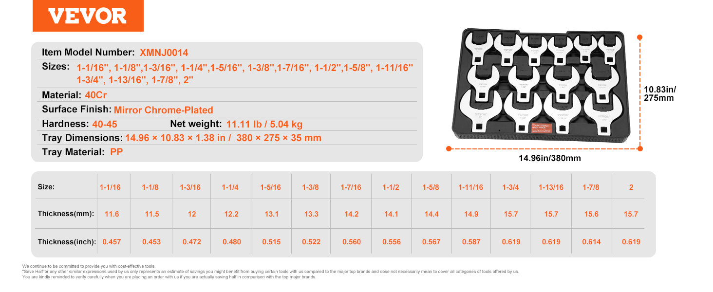 SucceBuy 14/15/20/24PCs Crowfoot Wrench Set 1/2" 3/8" Drive Crows Foot Wrench Set CR-MO Steel Crowfoot Wrench Set