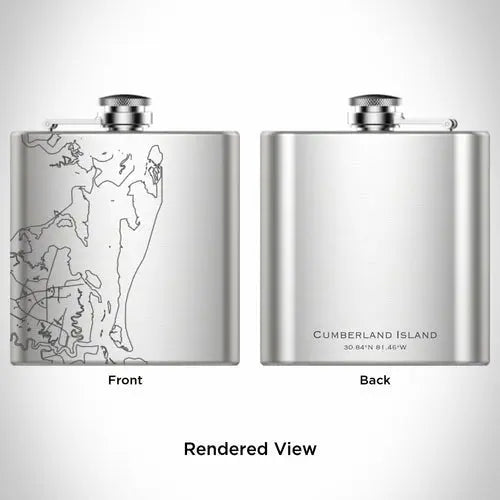Cumberland Island - Georgia Engraved Map Hip Flask - Beauty
