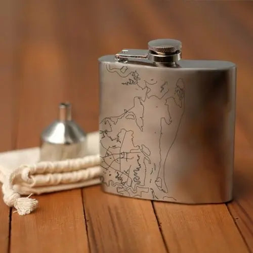Cumberland Island - Georgia Engraved Map Hip Flask - Beauty