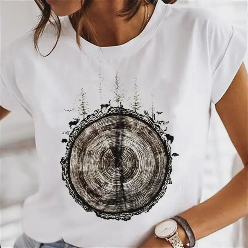 Cute Le 90s Women's T - irts Faion ort Sve round Ne Casual Fit Printed Top for Ladies Spring Season Cool Feeling - Beauty