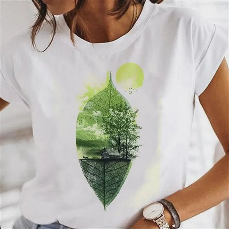 Cute Le 90s Women's T - irts Faion ort Sve round Ne Casual Fit Printed Top for Ladies Spring Season Cool Feeling - Beauty