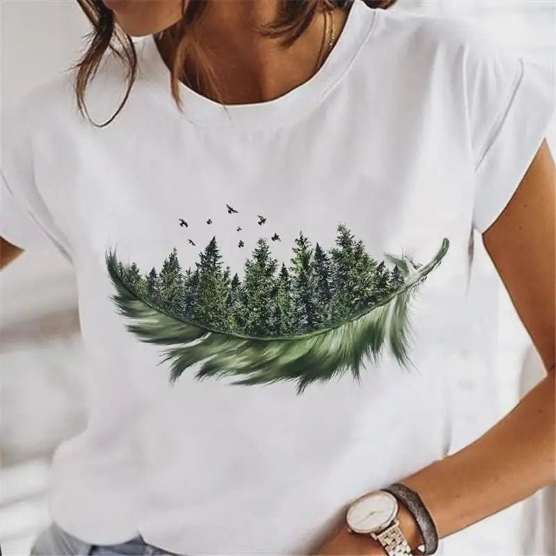 Cute Le 90s Women's T - irts Faion ort Sve round Ne Casual Fit Printed Top for Ladies Spring Season Cool Feeling - Beauty