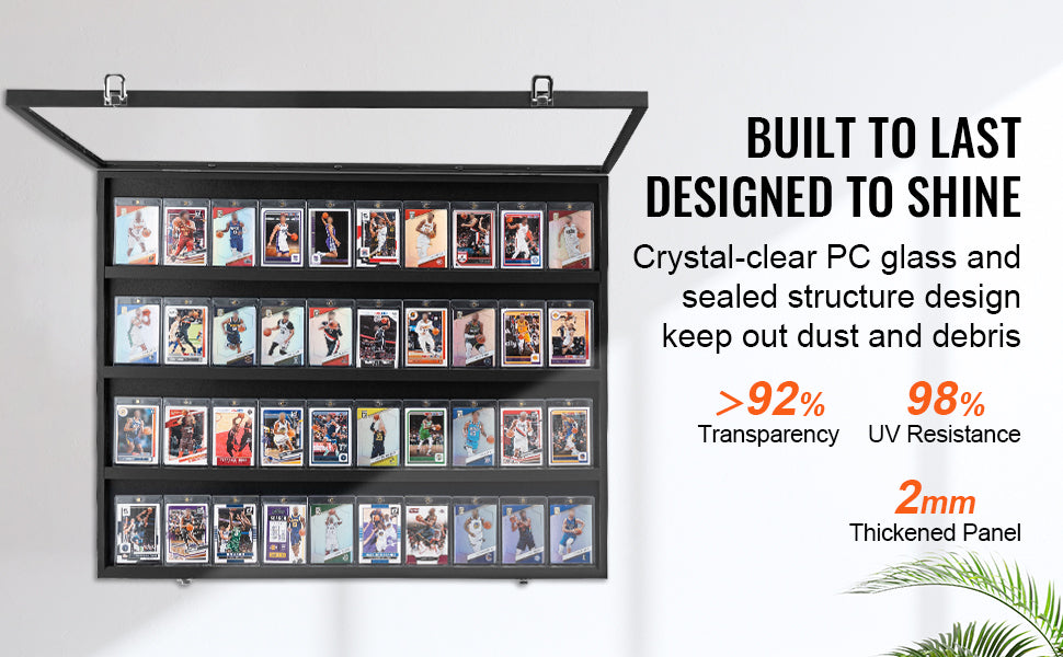 SucceBuy Jersey Display / Sports Card Display Frame Case, Large Lockable Sport Shadow Box, 98% UV Protection PC Glass & Hangers