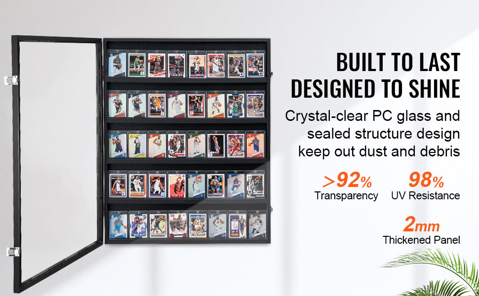 SucceBuy Jersey Display / Sports Card Display Frame Case, Large Lockable Sport Shadow Box, 98% UV Protection PC Glass & Hangers