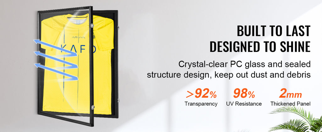 SucceBuy Jersey Display / Sports Card Display Frame Case, Large Lockable Sport Shadow Box, 98% UV Protection PC Glass & Hangers