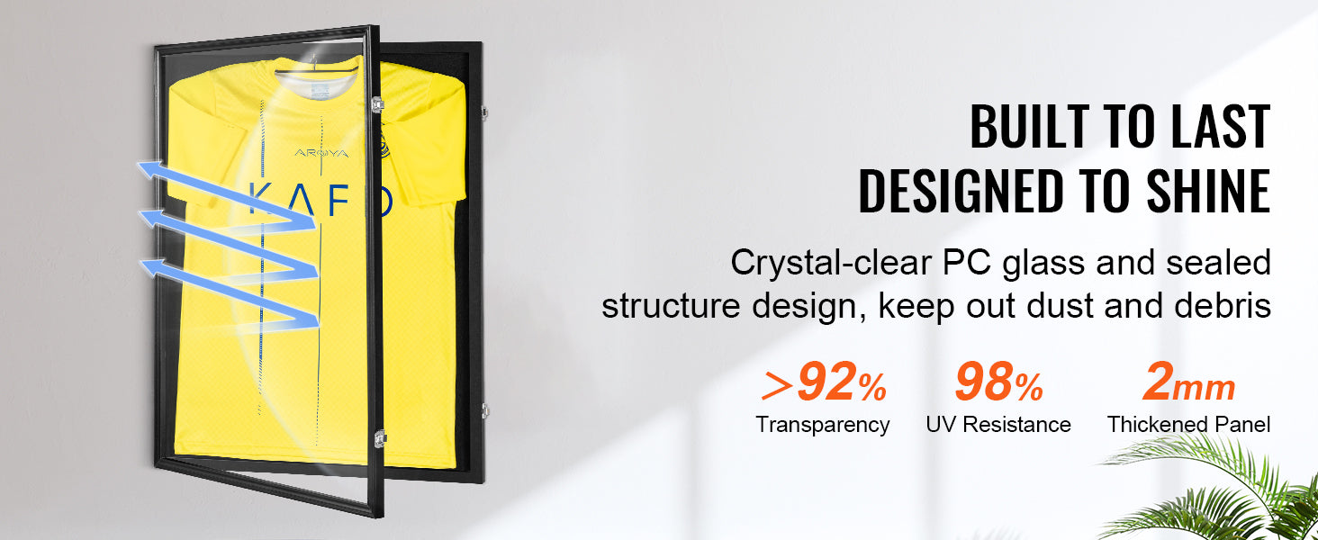 SucceBuy Jersey Display / Sports Card Display Frame Case, Large Lockable Sport Shadow Box, 98% UV Protection PC Glass & Hangers