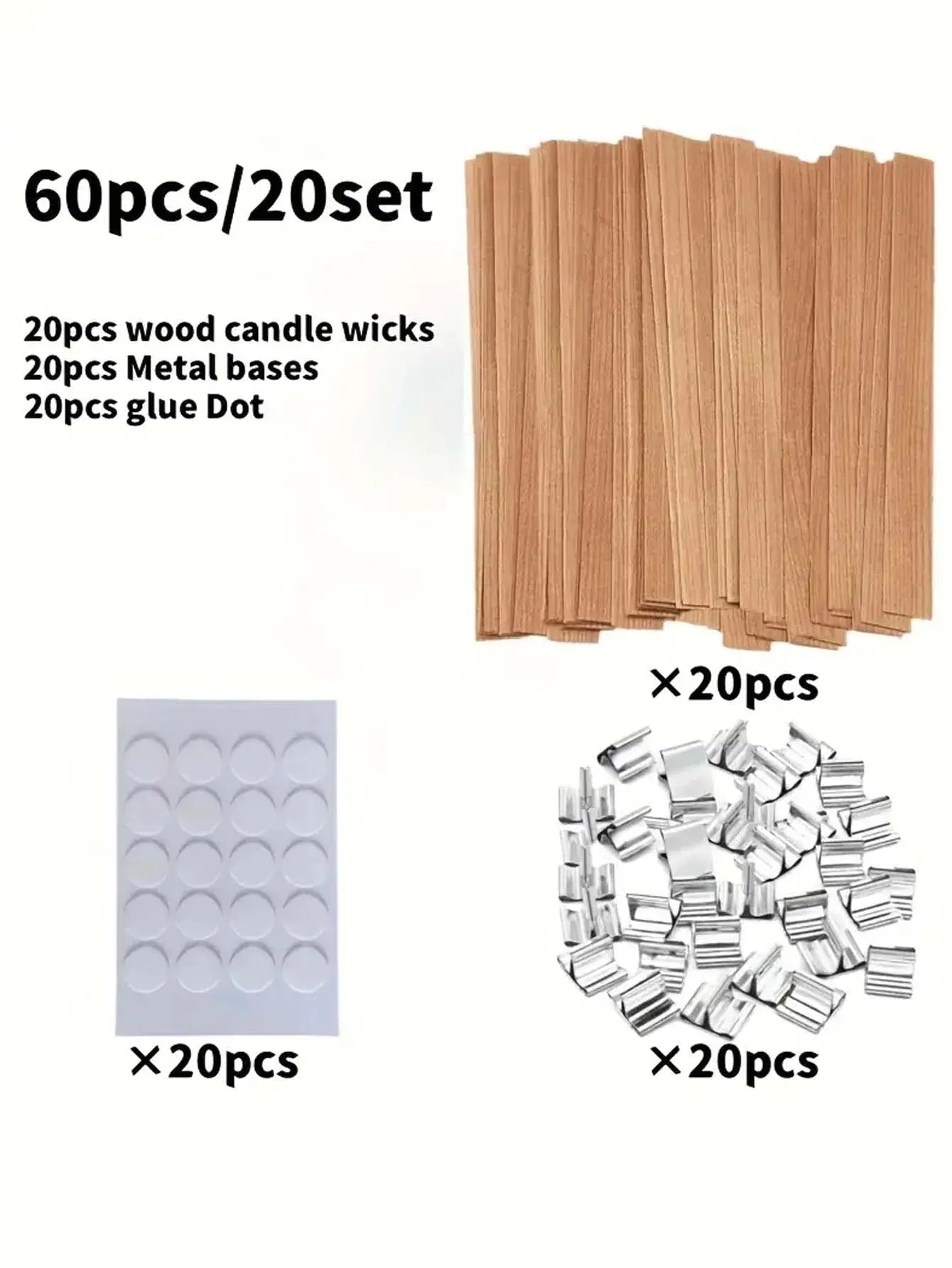 DIY Candle Making Kit - 60pcs Set with Natural Wood Wicks, Metal Stands & Glue Dots for Crafting - Beauty