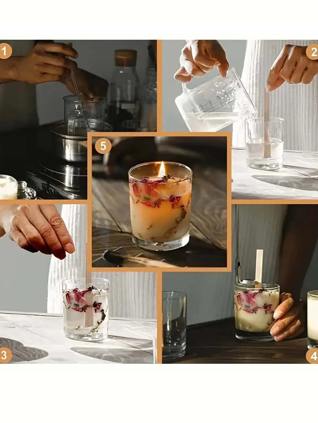 DIY Candle Making Kit - 60pcs Set with Natural Wood Wicks, Metal Stands & Glue Dots for Crafting - Beauty