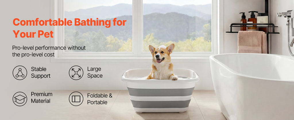 SucceBuy Dog Bathtub Collapsible Dog Bath Tub Portable Space-saving Built-In Drainage Hole for Small Pet Puppy Doggie Outdoor