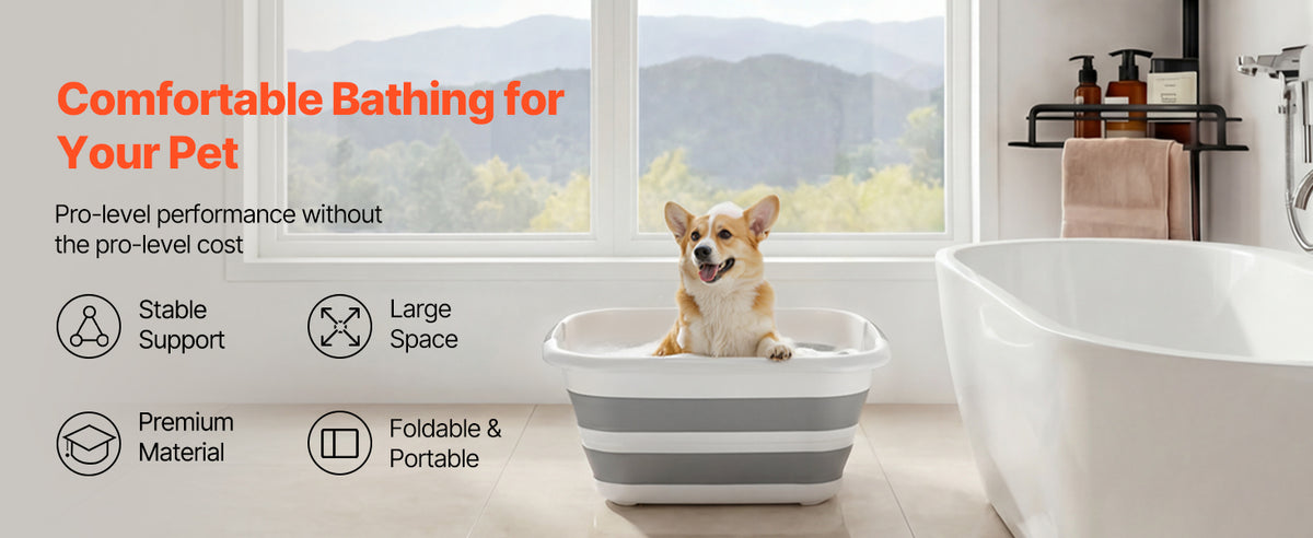 SucceBuy Dog Bathtub Collapsible Dog Bath Tub Portable Space-saving Built-In Drainage Hole for Small Pet Puppy Doggie Outdoor