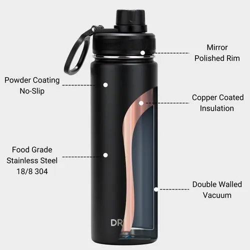 DRINCO® 22oz Stainless Steel Sport Water Bottle - Black - Beauty
