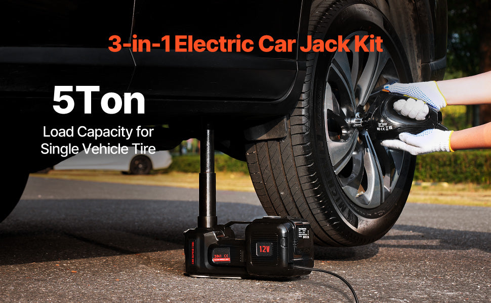 SucceBuy 5T Electric Car Jack Electric Scissor Jack 12V Tire Changer with Electric Impact Wrench & LED Light for Sedan SUV Truck