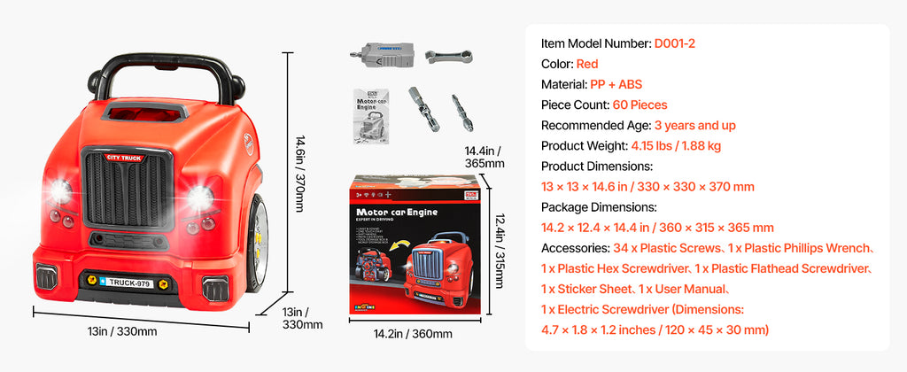 SucceBuy 60 Pcs Kids Mechanic Car Repair Set with Removable Parts & Horn Workshop Set Engine Toy for Toddler Children Gift
