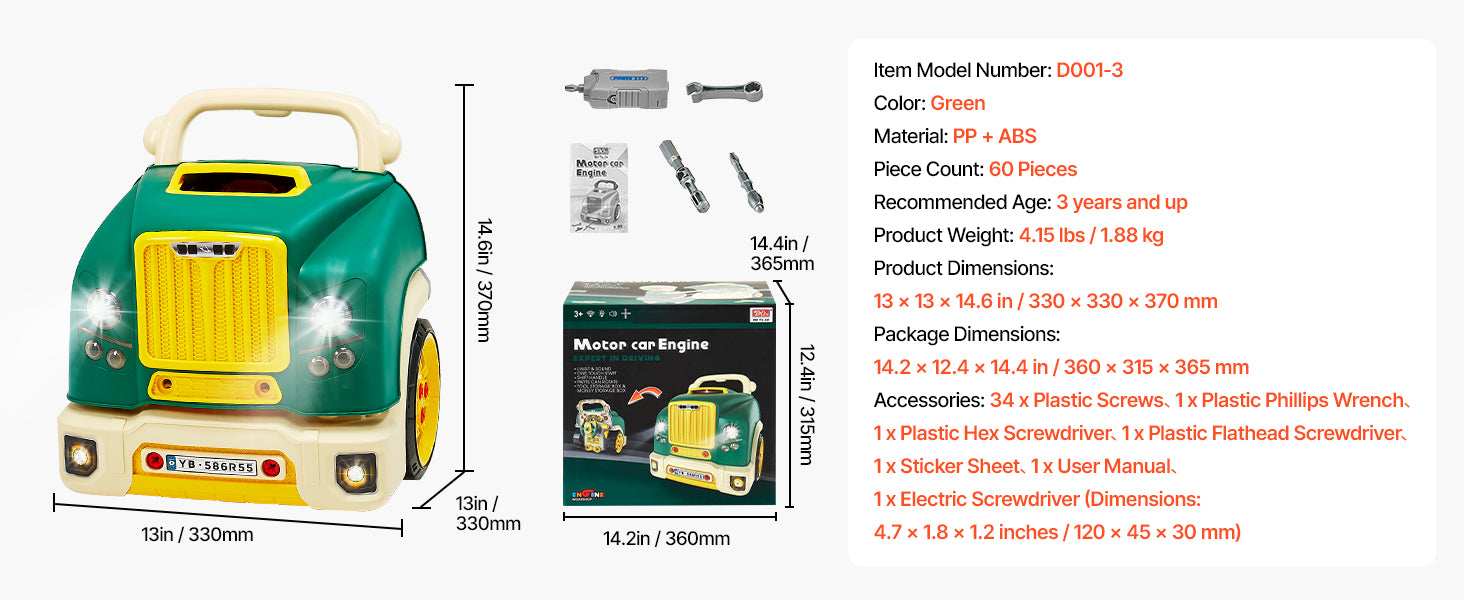 SucceBuy 60 Pcs Kids Mechanic Car Repair Set with Removable Parts & Horn Workshop Set Engine Toy for Toddler Children Gift