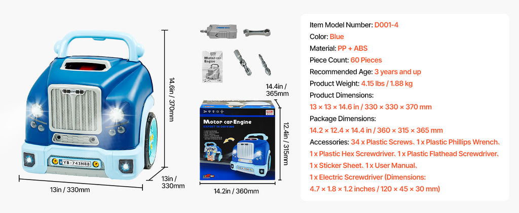 SucceBuy 60 Pcs Kids Mechanic Car Repair Set with Removable Parts & Horn Workshop Set Engine Toy for Toddler Children Gift