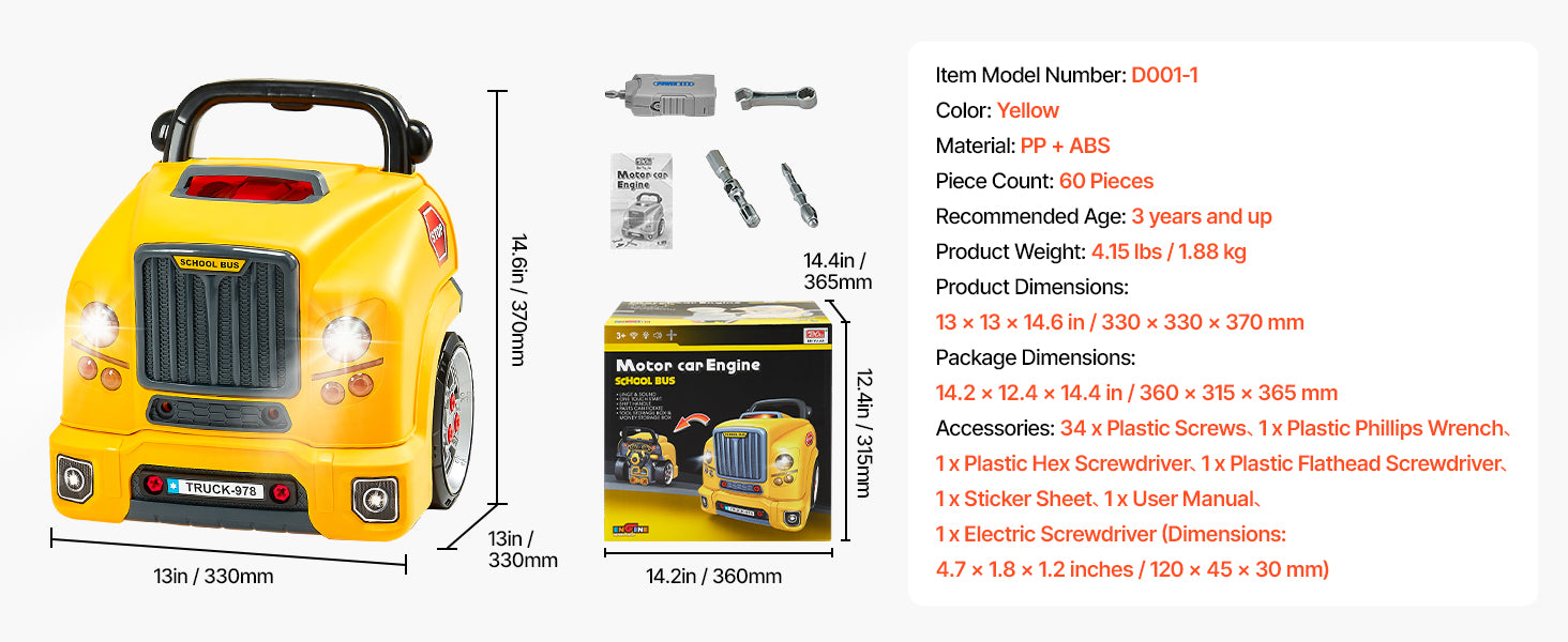 SucceBuy 60 Pcs Kids Mechanic Car Repair Set with Removable Parts & Horn Workshop Set Engine Toy for Toddler Children Gift