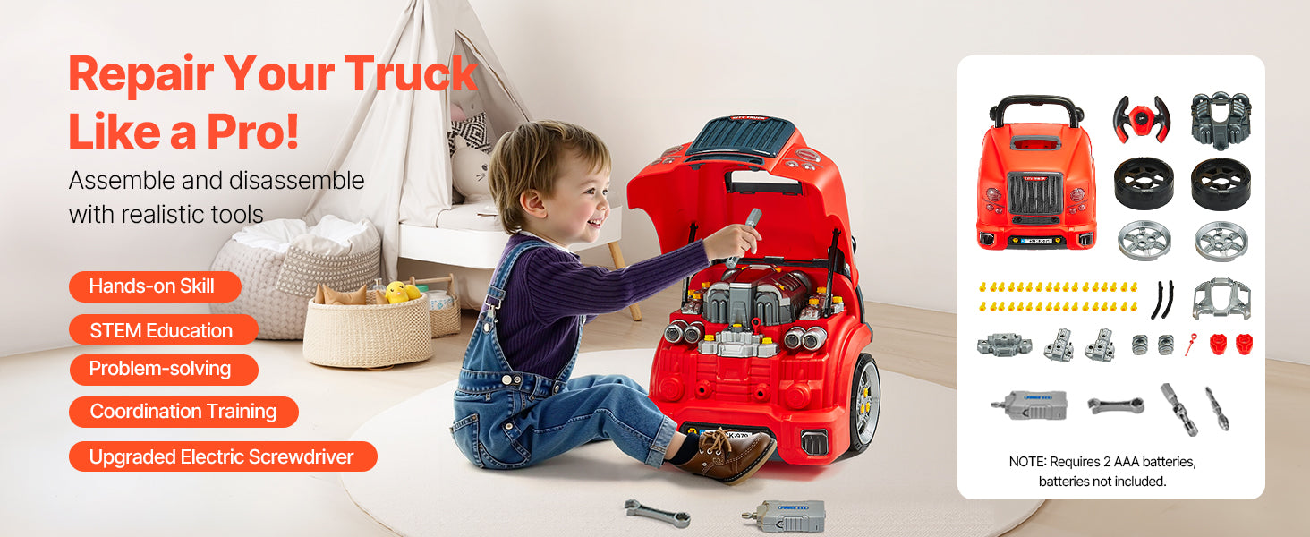 SucceBuy 60 Pcs Kids Mechanic Car Repair Set with Removable Parts & Horn Workshop Set Engine Toy for Toddler Children Gift