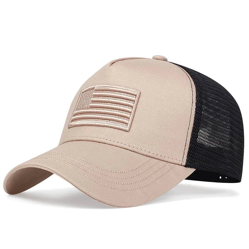 Fashion American Flag Embroidery Baseball Net Caps Spring and Summer Outdoor Adjustable Casual Hats Sunscreen Hat - Beauty