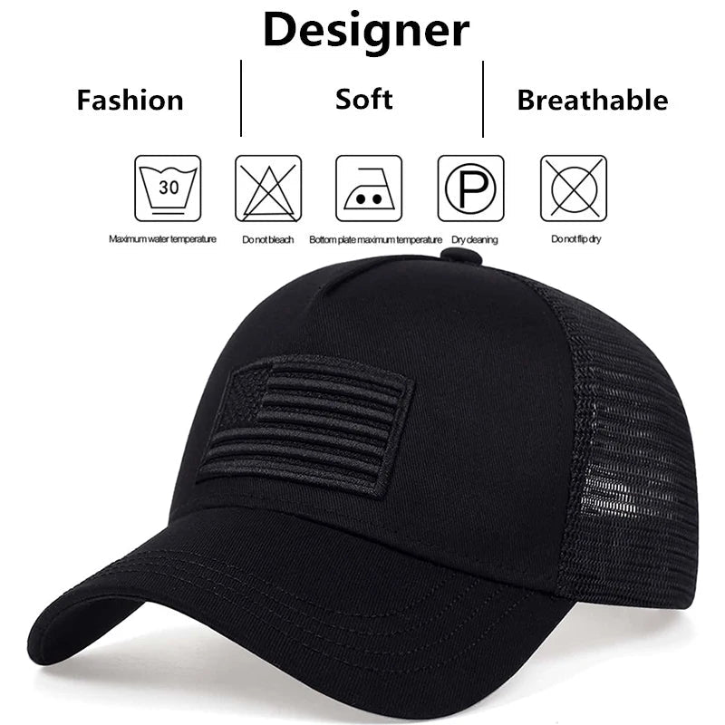 Fashion American Flag Embroidery Baseball Net Caps Spring and Summer Outdoor Adjustable Casual Hats Sunscreen Hat - Beauty