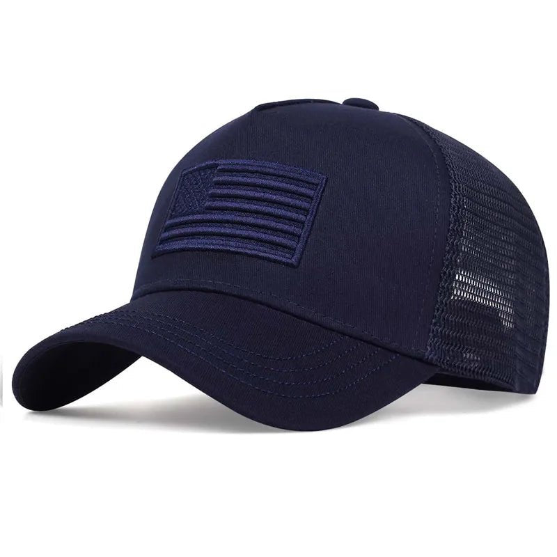 Fashion American Flag Embroidery Baseball Net Caps Spring and Summer Outdoor Adjustable Casual Hats Sunscreen Hat - Beauty