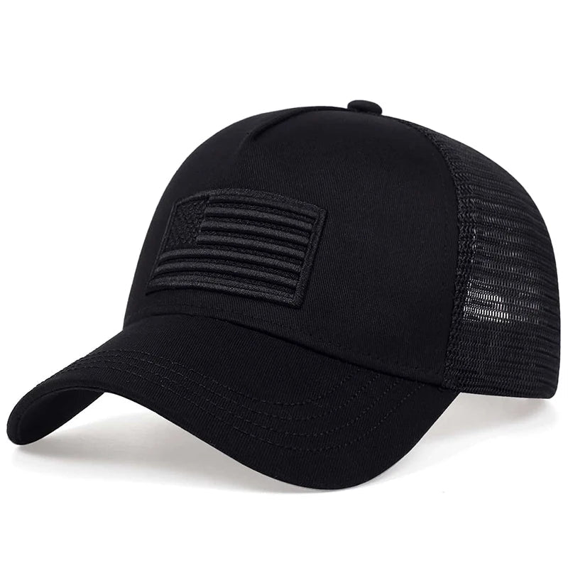 Fashion American Flag Embroidery Baseball Net Caps Spring and Summer Outdoor Adjustable Casual Hats Sunscreen Hat - Beauty