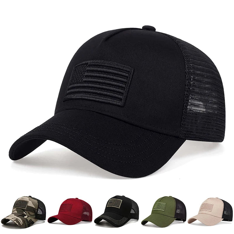 Fashion American Flag Embroidery Baseball Net Caps Spring and Summer Outdoor Adjustable Casual Hats Sunscreen Hat - Beauty