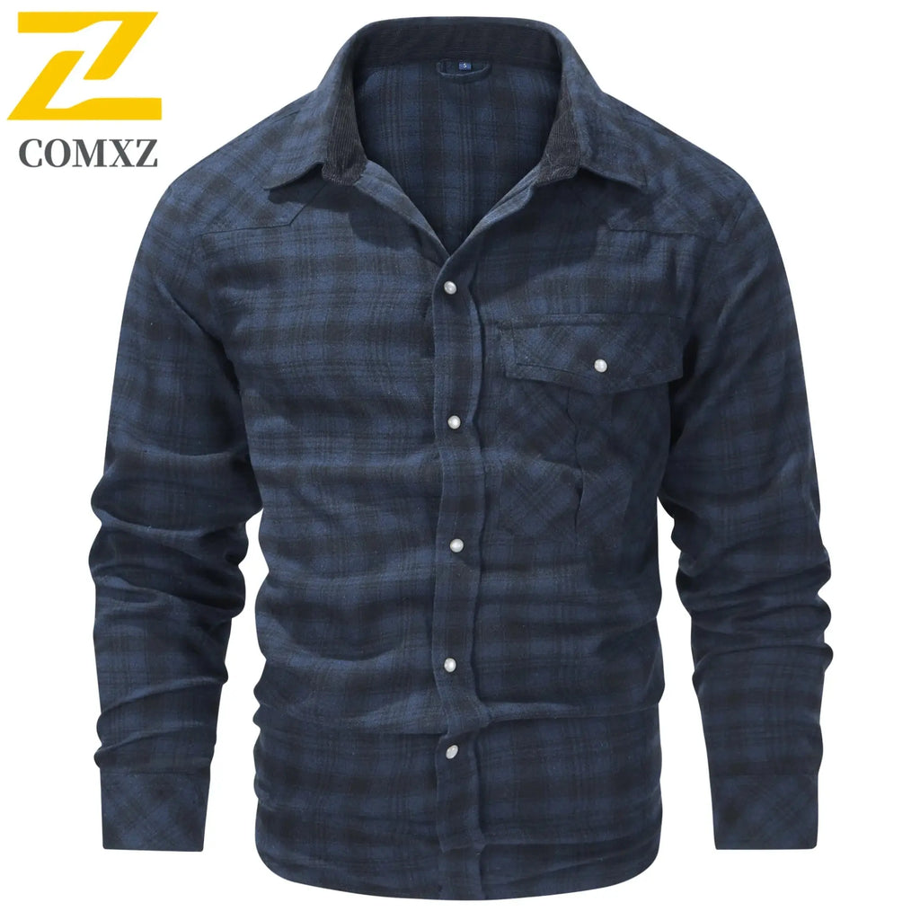 Fashion Jacket Men's Spring Autumn Casual Classic Plaid Button Long Sleeve Top Multi - pocket Business Casual Flannel Shirt Coat - Beauty