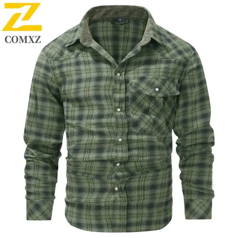Fashion Jacket Men's Spring Autumn Casual Classic Plaid Button Long Sleeve Top Multi - pocket Business Casual Flannel Shirt Coat - Beauty
