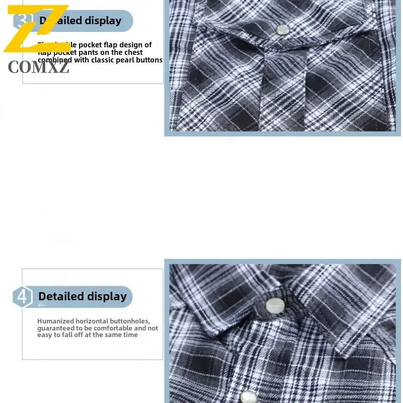 Fashion Jacket Men's Spring Autumn Casual Classic Plaid Button Long Sleeve Top Multi - pocket Business Casual Flannel Shirt Coat - Beauty