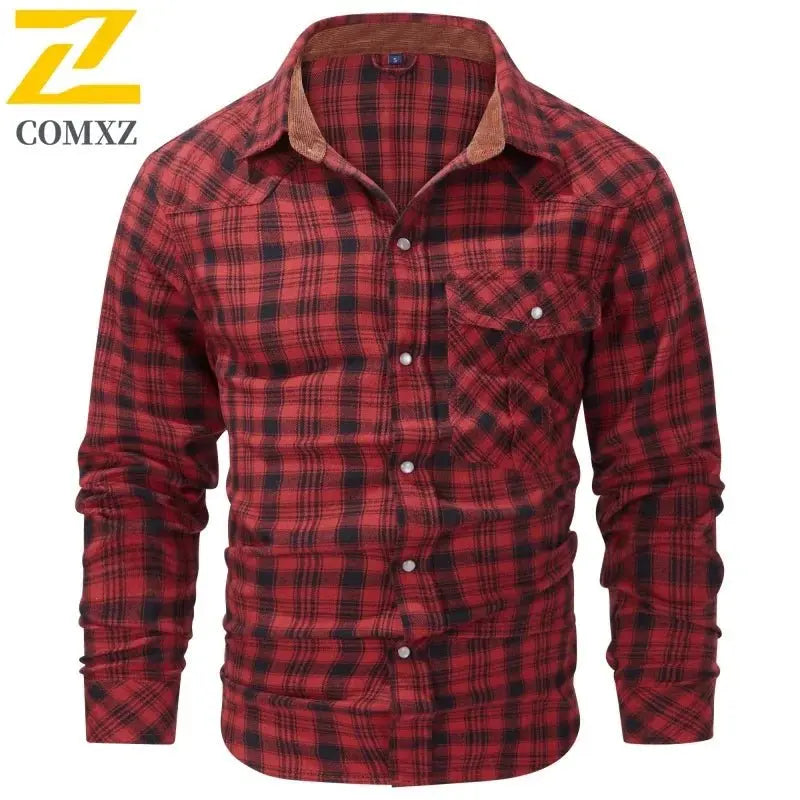 Fashion Jacket Men's Spring Autumn Casual Classic Plaid Button Long Sleeve Top Multi - pocket Business Casual Flannel Shirt Coat - Beauty