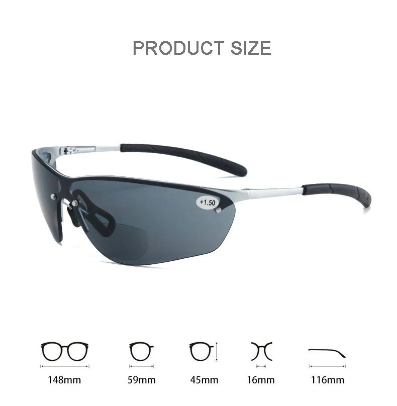 Fashion Men Bifocal Sunglasses Dual - use Far Near Reading glasses Silver Spring Frame Sports Goggles +100 +150 +200 +250 +300 - Beauty