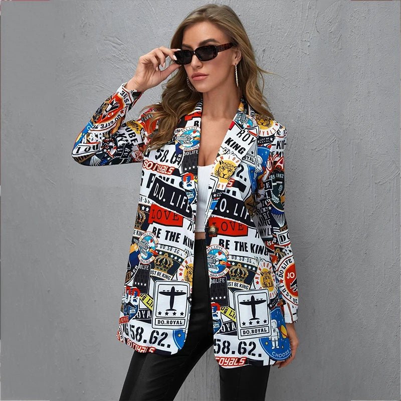 Fashion New Print Blazer Women's Vintage Letter Irregular Jacket High Street Elegant Women's Jacket Women Clothing - Beauty