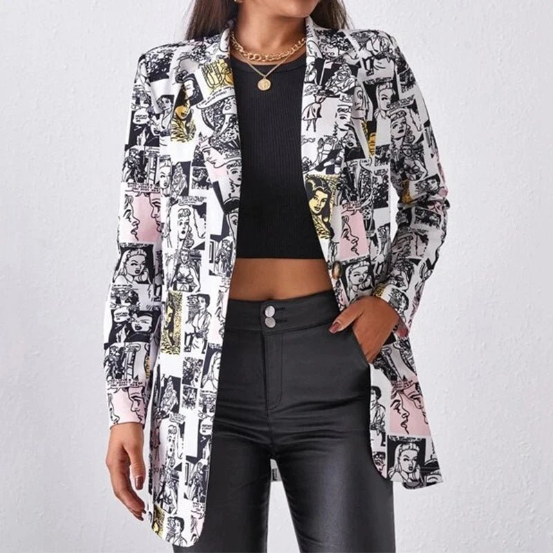 Fashion New Print Blazer Women's Vintage Letter Irregular Jacket High Street Elegant Women's Jacket Women Clothing - Beauty