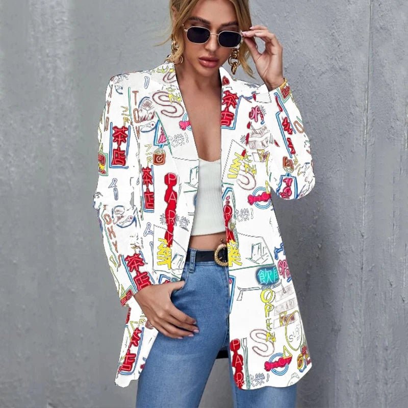 Fashion New Print Blazer Women's Vintage Letter Irregular Jacket High Street Elegant Women's Jacket Women Clothing - Beauty